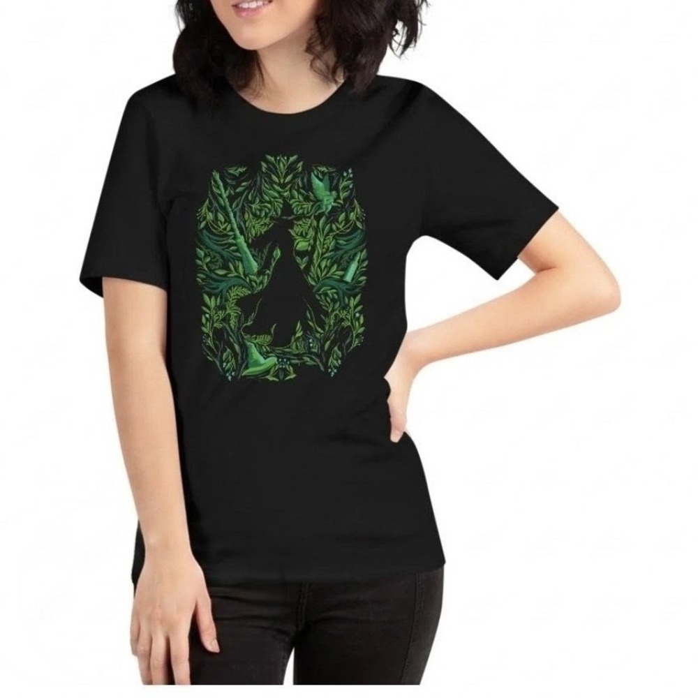 Wicked The Musical Elphaba Witch Graphic T-Shirt Black Green XL Gildan Softstyle